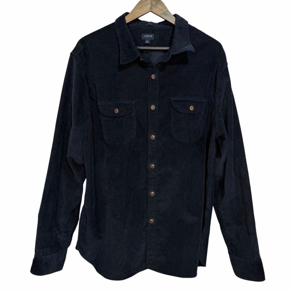 J. Crew Men's Corduroy Shirt size XL Navy Blue Button Up Overshirt Shacket Heavy